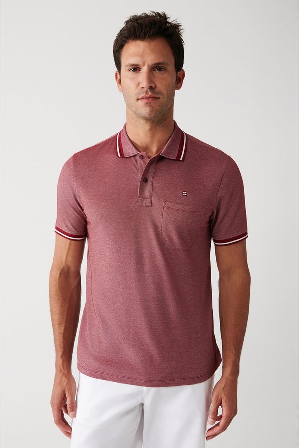 Avva Avva Men's Burgundy Roll Up Collar Regular Fit 2 Button Polo Neck T-shirt with Pocket