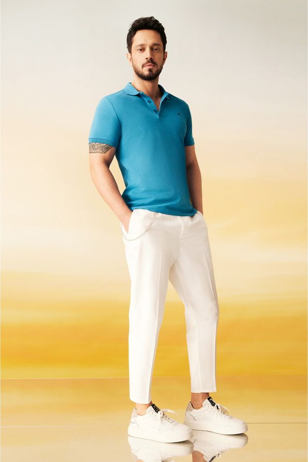 Avva Avva Men's Dark Blue 100% Cotton Cool Keeping Regular Fit Polo Neck T-shirt