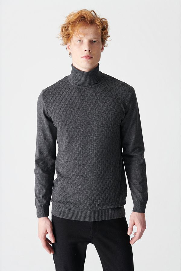 Avva Avva Men's Dark Gray Turtleneck Jacquard Sweater