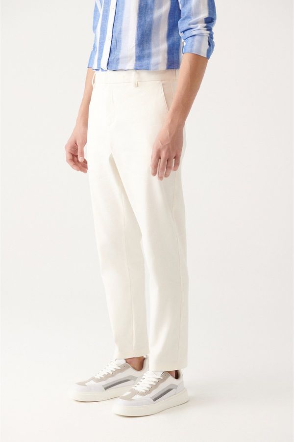Avva Avva Men's Ecru Side Pocket Back Elastic Waist Linen Textured Relaxed Fit Relaxed Cut Chino Pants