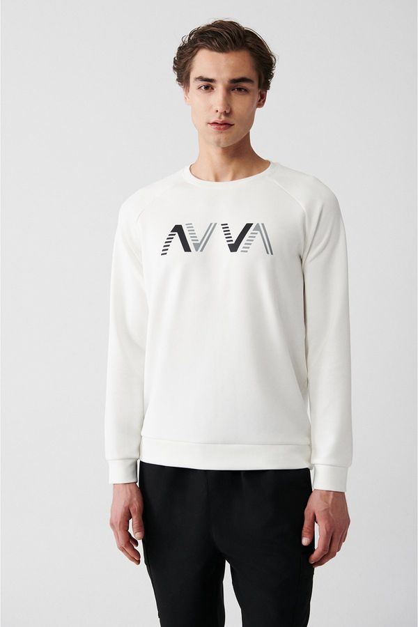 Avva Avva Men's Ecru Soft Touch Crew Neck Printed Standard Fit Regular Fit Sweatshirt