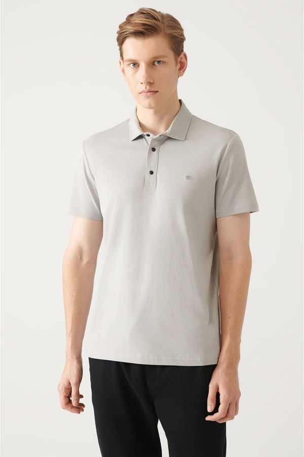 Avva Avva Men's Gray 100% Cotton Knitted Regular Fit 3 Snaps Polo Neck T-shirt