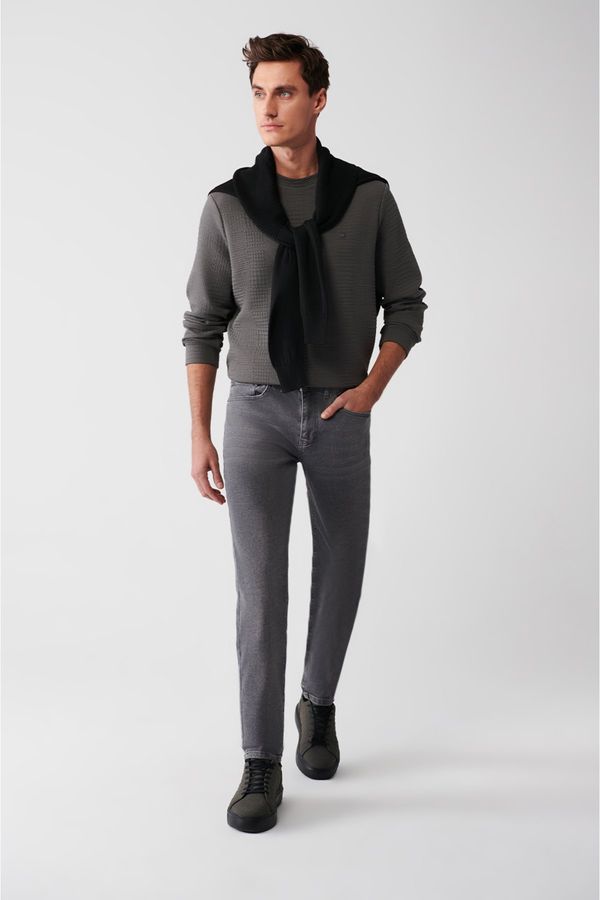 Avva Avva Men's Gray Berlin Worn Washed Flexible Slim Fit Slim Fit Jeans