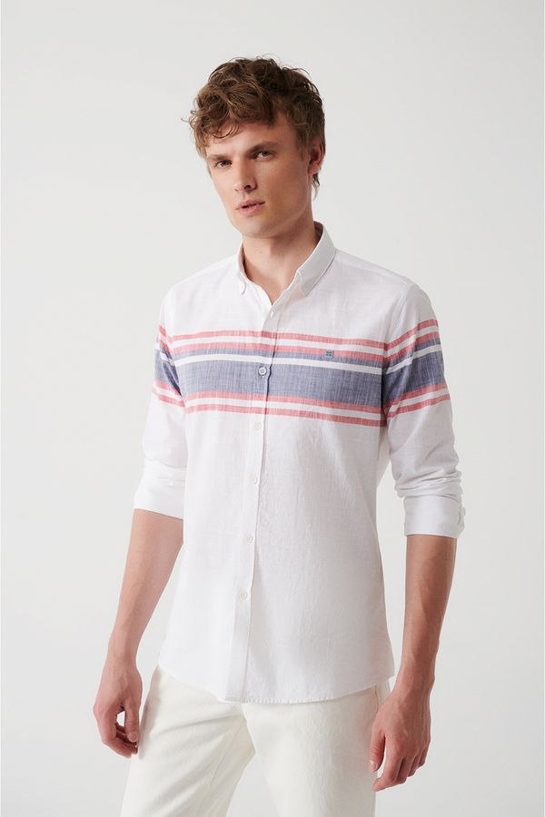 Avva Avva Men's Gray Buttoned Collar 100% Cotton Linen Look Board Pattern Slim Fit Slim Fit Shirt