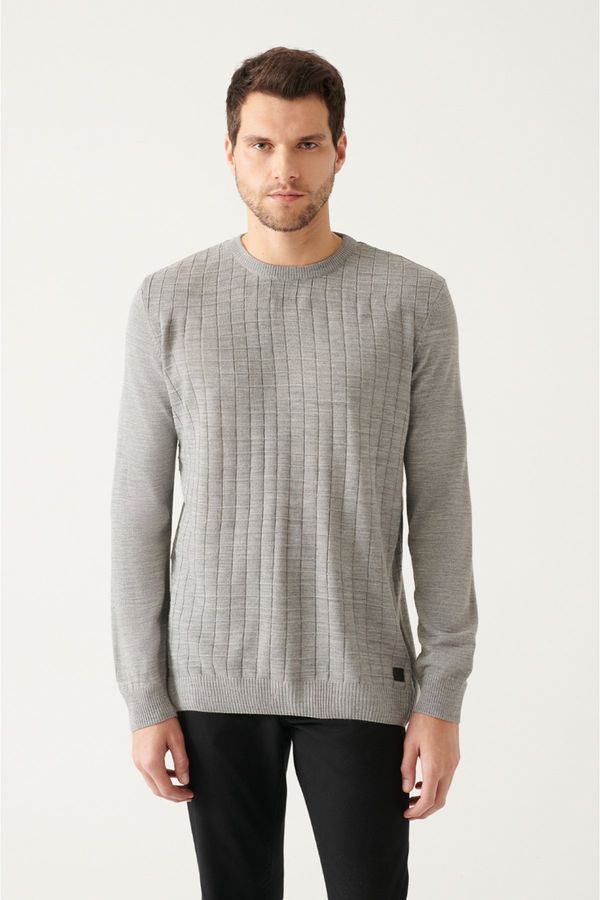 Avva Avva Men's Gray Crew Neck Front Textured Standard Fit Normal Cut Knitwear Sweater