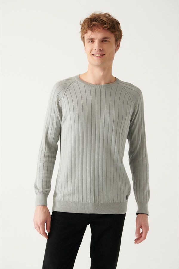 Avva Avva Men's Gray Crew Neck Jacquard Slim Fit Slim Fit Knitwear Sweater