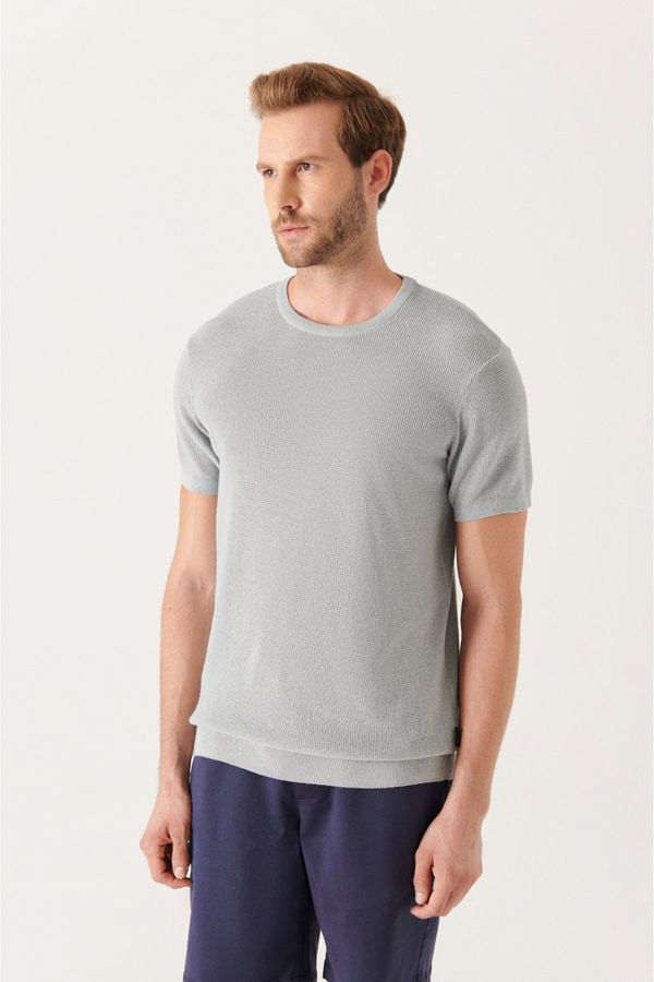 Avva Avva Men's Gray Crew Neck Textured Ribbed Regular Fit Knitwear T-shirt