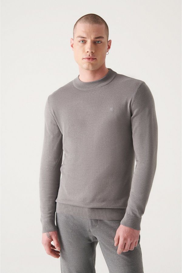 Avva Avva Men's Gray Half Turtleneck Standard Fit Normal Cut Knitwear Sweater