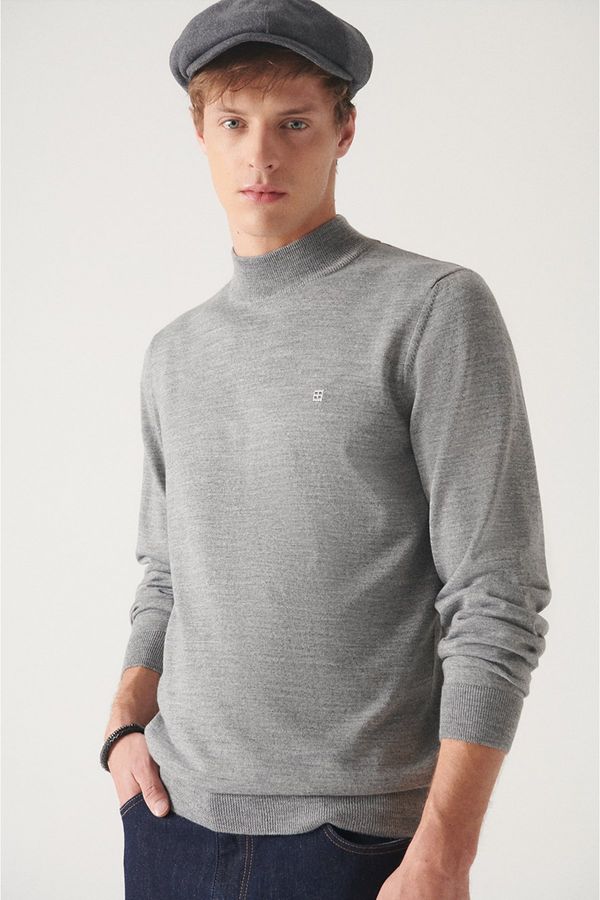 Avva Avva Men's Gray Half Turtleneck Wool Blended Regular Fit Knitwear Sweater