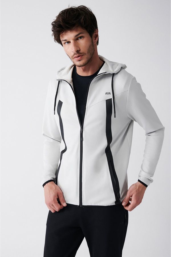 Avva Avva Men's Gray Interlock Fabric Hooded Collar Zipper Printed Regular Fit Sweatshirt