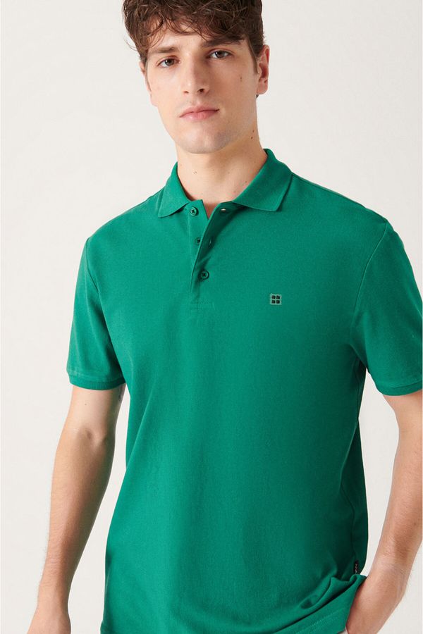 Avva Avva Men's Green 100% Cotton Cool Keeping Regular Fit Polo Neck T-shirt
