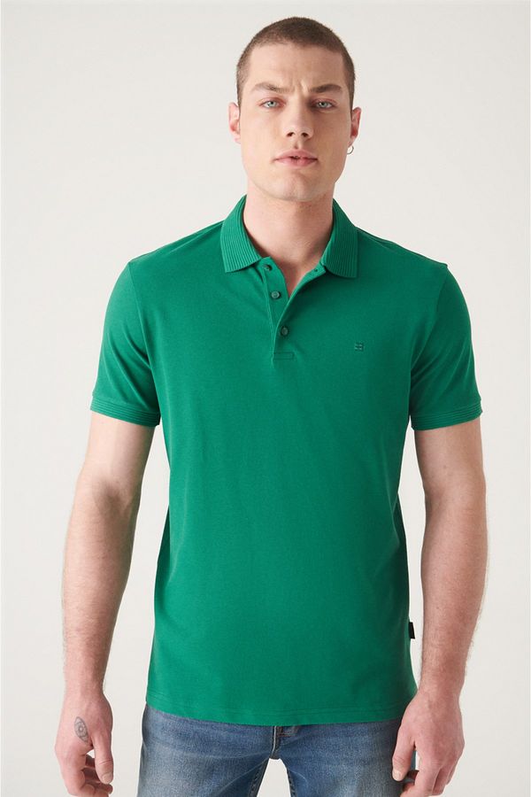 Avva Avva Men's Green 100% Egyptian Cotton Standard Fit Normal Cut 3 Button Polo Neck T-shirt