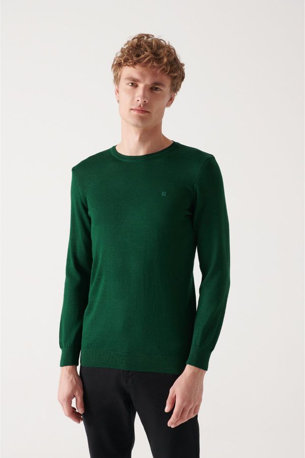 Avva Avva Men's Green Crew Neck Wool Blended Knitwear Sweater