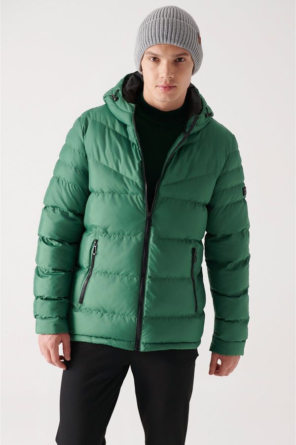 Avva Avva Men's Green Puffer Jacket Water Repellent Windproof Quilted Hooded Comfort Fit