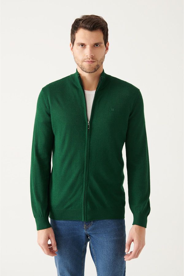 Avva Avva Men's Green Wool Blended Half Zipper High Neck Regular Fit Cardigan