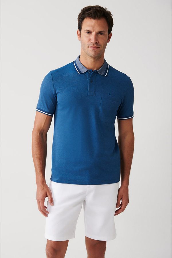 Avva Avva Men's Indigo Roll Up Collar Regular Fit 2 Button Polo Neck T-shirt with Pocket