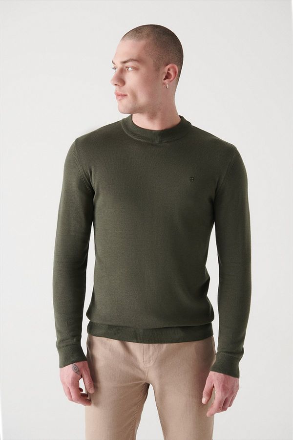 Avva Avva Men's Khaki Half Turtleneck Regular Fit Knitwear Sweater