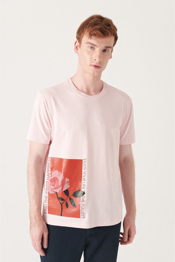 Avva Avva Men's Light Pink Graphic Printed Cotton T-shirt