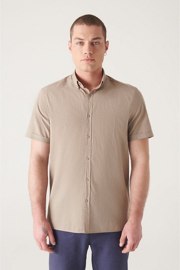Avva Avva Men's Mink Buttoned Collar 100% Cotton Thin Short Sleeve Regular Fit Shirt
