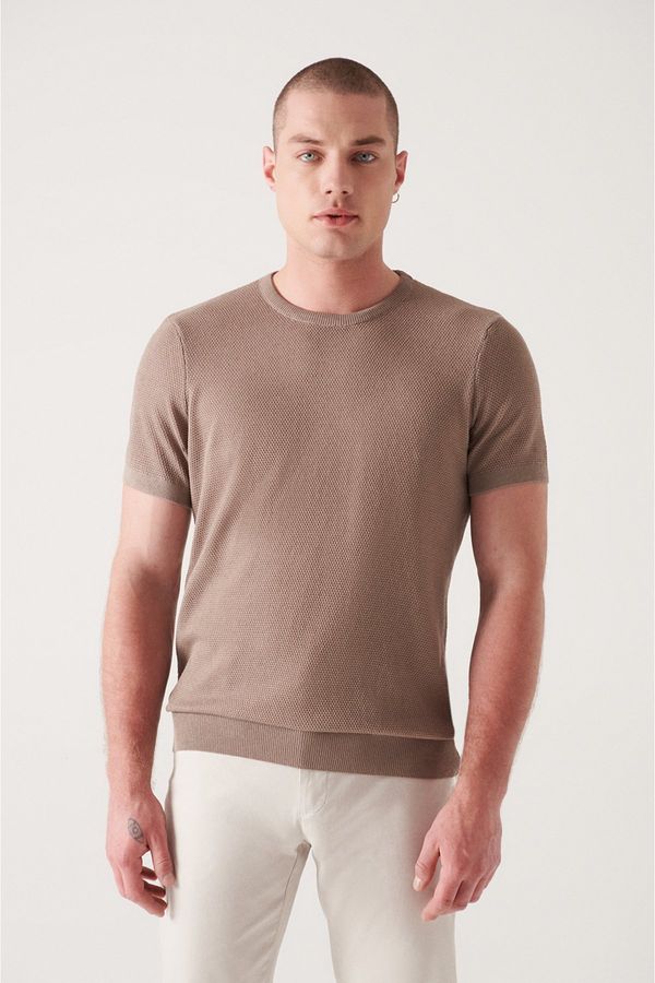Avva Avva Men's Mink Textured Slim Fit Slim Fit Knitwear T-shirt