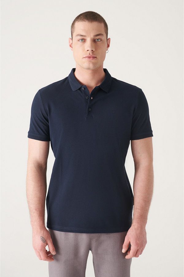 Avva Avva Men's Navy Blue 100% Egyptian Cotton Regular Fit 3 Button Polo Collar T-shirt