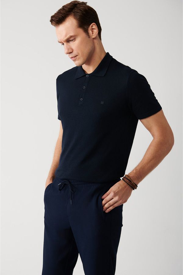 Avva Avva Men's Navy Blue Cotton Polo Neck Standard Fit Normal Cut Fine Knitwear T-shirt