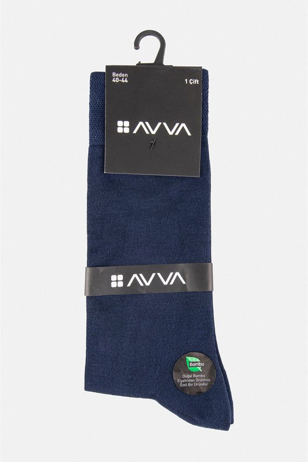 Avva Avva Men's Navy Blue Plain Bamboo Cleat Socks