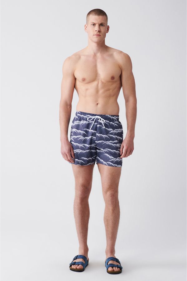 Avva Avva Men's Navy Blue Quick Dry Printed Standard Size Swimwear Marine Shorts