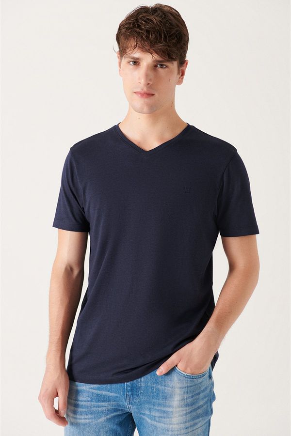 Avva Avva Men's Navy Blue Ultrasoft V Neck Modal Slim Fit Slim Fit T-shirt