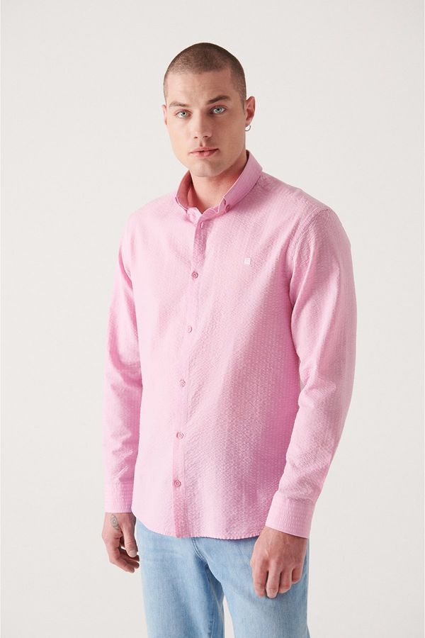 Avva Avva Men's Pink Embossed Patterned Trill Shirt