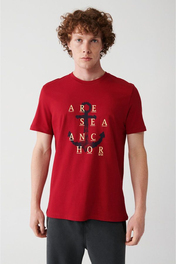 Avva Avva Men's Red 100% Cotton Crew Neck Front Printed Regular Fit T-shirt