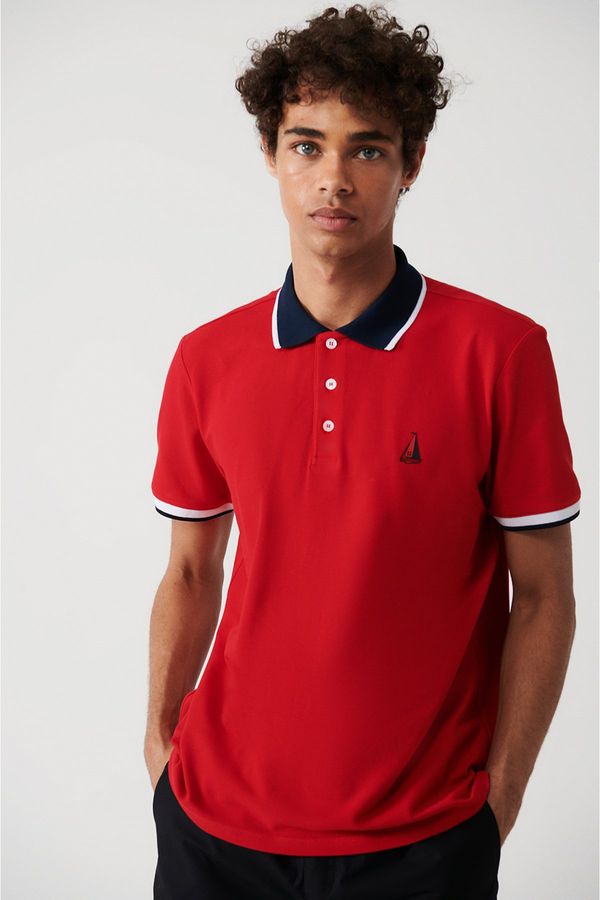 Avva Avva Men's Red 100% Cotton Marine Printed Regular Fit Polo Neck T-shirt