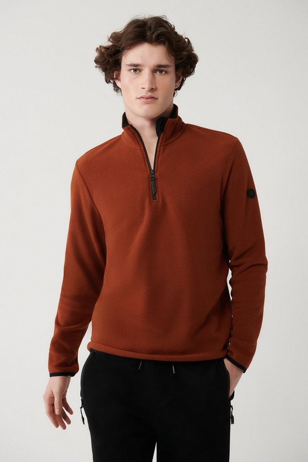 Avva Avva Men's Tile Fleece Sweatshirt Stand Collar Cold Resistant Half Zipper Regular Fit