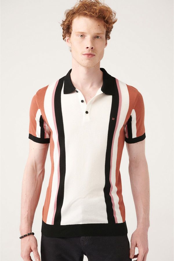 Avva Avva Men's Tile Polo Collar Color Block Ribbed Slim Fit Slim Fit Knitwear T-shirt