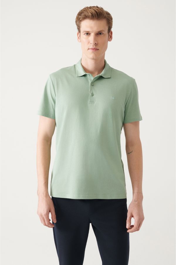 Avva Avva Men's Water Green 100% Cotton Standard Fit Normal Cut 3 Buttons Anti-roll Polo T-shirt