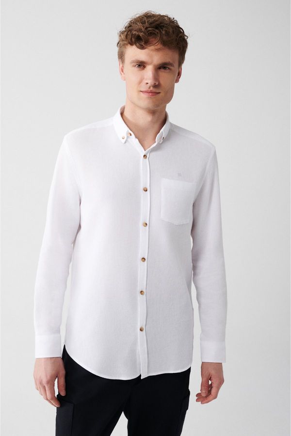Avva Avva Men's White 100% Cotton Buttoned Collar Pocket Standard Fit Normal Cut Shirt