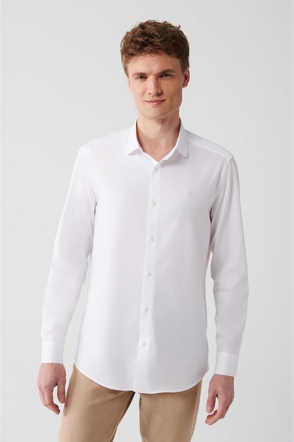 Avva Avva Men's White 100% Cotton Classic Collar Dobby Lapel Slim Fit Slim Fit Shirt