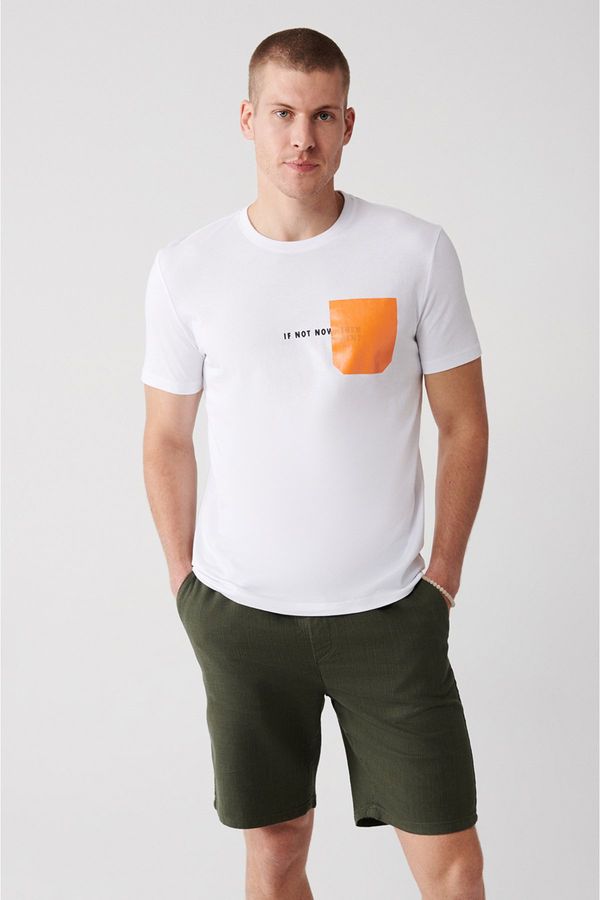 Avva Avva Men's White 100% Cotton Crew Neck Pocket Printed Regular Fit T-shirt