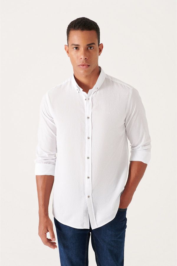 Avva Avva Men's White 100% Cotton Thin Soft Touch Buttoned Collar Long Sleeve Regular Fit Shirt