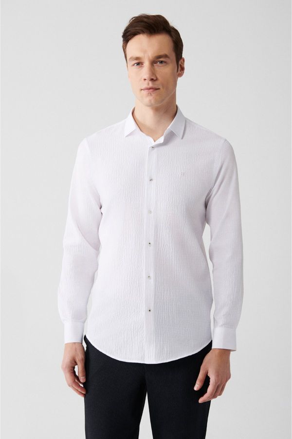 Avva Avva Men's White Classic Collar See-through Cotton Slim Fit Slim Fit Shirt