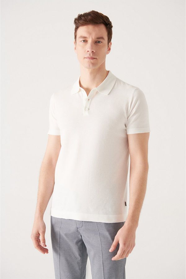 Avva Avva Men's White Cotton Polo Neck Regular Fit Fine Knitwear T-shirt