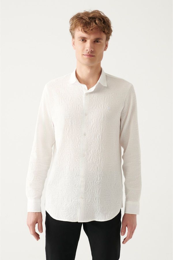 Avva Avva Men's White Embossed Cotton Classic Collar Slim Fit Slim Fit Shirt
