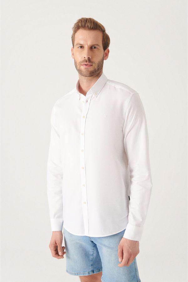 Avva Avva Men's White Oxford 100% Cotton Buttoned Collar Regular Fit Shirt