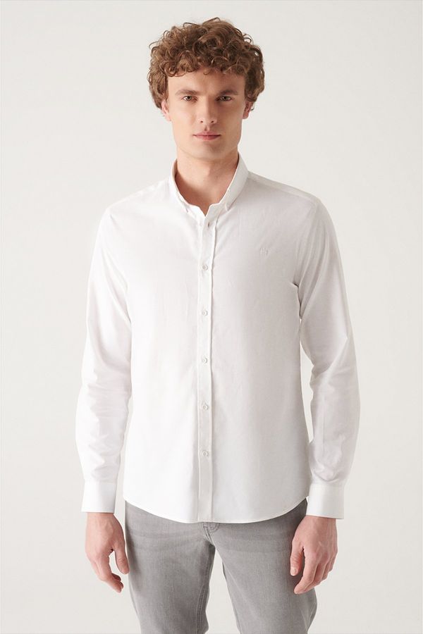 Avva Avva Men's White Oxford 100% Cotton Regular Fit Shirt