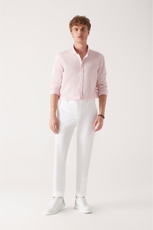 Avva Avva Men's White Soft Textured Waist Flexible Trousers