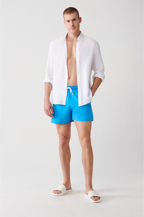 Avva Avva Men's White-turquoise Quick Dry Printed Standard Size Swimwear Marine Shorts