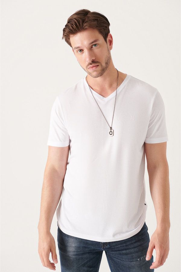 Avva Avva Men's White Ultrasoft V-Neck Modal Slim Fit Slim-Fit T-shirt
