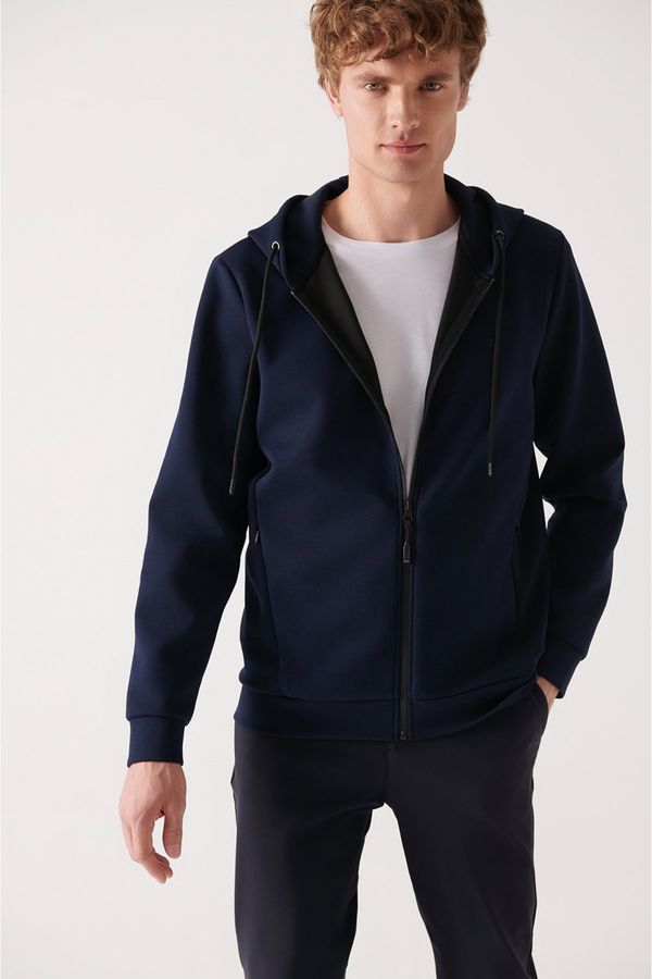 Avva Avva Navy Blue Unisex Sweatshirt Hooded Flexible Soft Texture Interlock Fabric Zippered Regular Fit