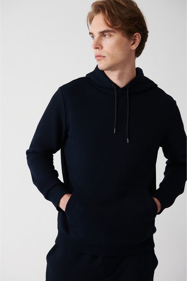 Avva Avva Navy Blue Unisex Sweatshirt Hooded Inner Collar Fleece 3 Thread Cotton Regular Fit