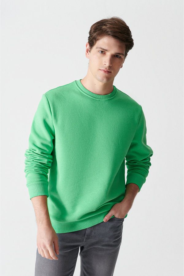Avva Avva Neon Green Unisex Sweatshirt Crew Neck Fleece 3 Thread Cotton Regular Fit